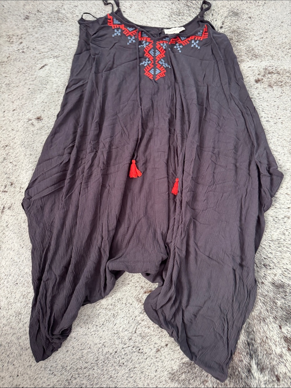 lovestitch Charcoal Harem Jumpsuit with Red Embroidery